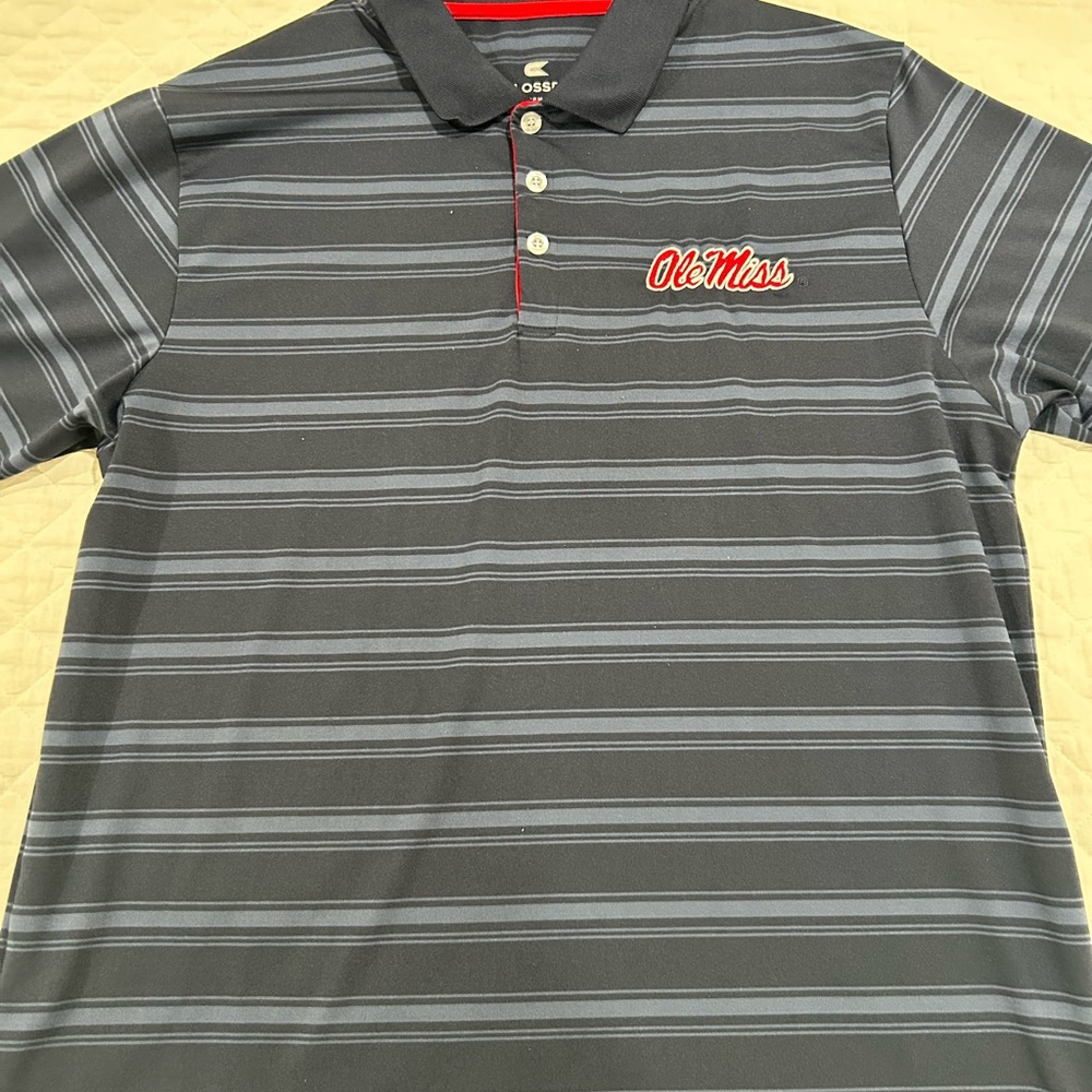 Colosseum Men's Navy Polo with Stripes and Ole Miss logo